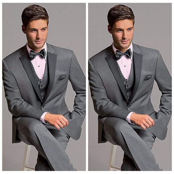 

elegant formal 2020 grey men suits for wedding slim fit groomsmen tuxedos three pieces handsome business suit (jacket+pants+vest+bow, Black;gray