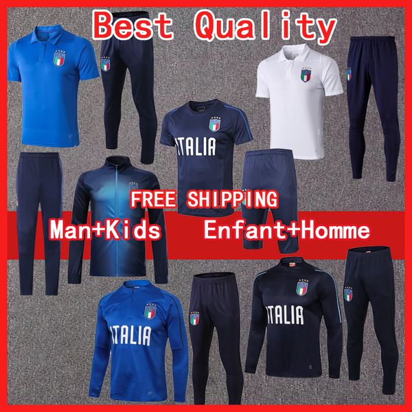 

survetement football italy belotti short sleeve polo shirt buffon verratti training suit jacket kits track de foot de rossi soccer tracksuit, Black