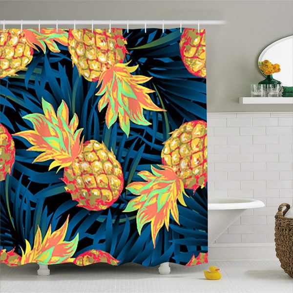 

180x180cm yellow fruit hanging curtain waterproof mold proof polyester shower curtain for home pineapple orange banana painting