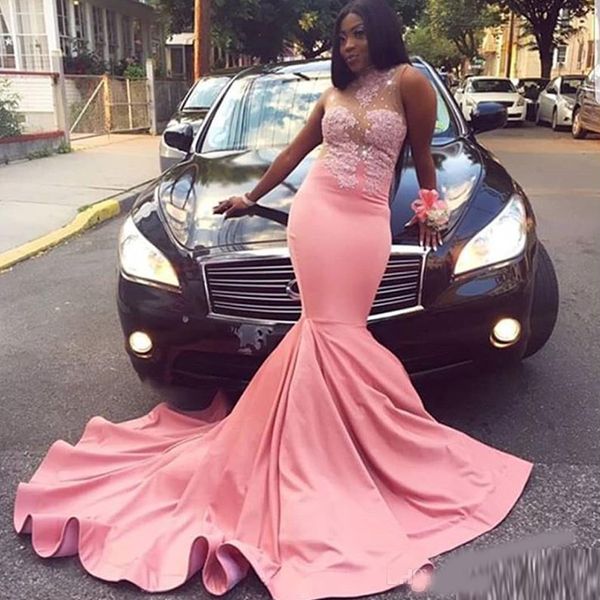 

pink long mermaid prom dresses lace appliques african black girls formal evening party gown plus size guest dress vestidos de fiesta