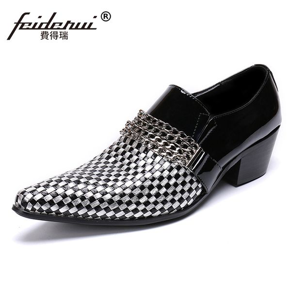 

fashion pointed toe slip on man formal dress punk loafers genuine leather handmade wedding party men's high heels shoes sl360, Black