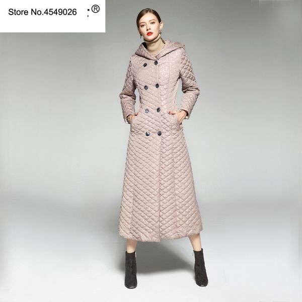 

selling new button pocket solid double breasted cotton long hooded coats autumn and winter are slim long coat warm outwear, Black