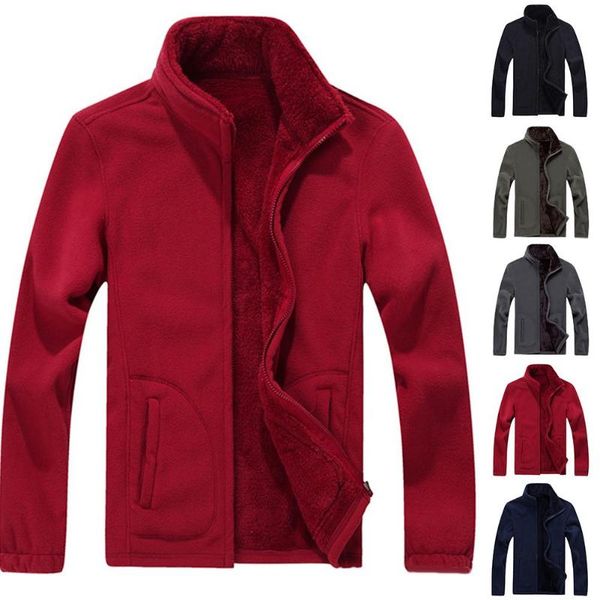 

plus size men winter long sleeve stand collar pockets fleece lined warm jacket stand collar pockets fleece lined warm jacket, Black;brown