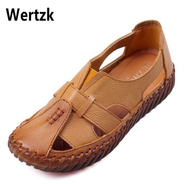 

new women's sandals 2019 summer genuine leather handmade ladies shoe leather sandals women flats style mother shoes w122, Black