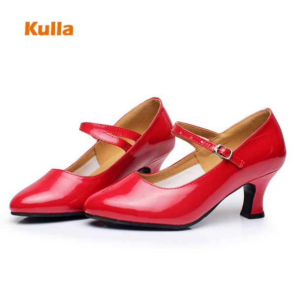 

brand women modern dance shoes patent leather latin salsa ballroom shoes closed toe female tango waltz dancing heels 5cm