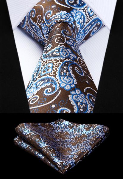 

party wedding classic fashion pocket square tie new floral paisley mens tie brown woven silk necktie handkerchief set tf2013z8s, Blue;purple