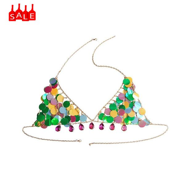 

fashion multi-layer color drop bra body chain wild lady necklace rhinestone body chain for women valentine's gift, Slivery;golden