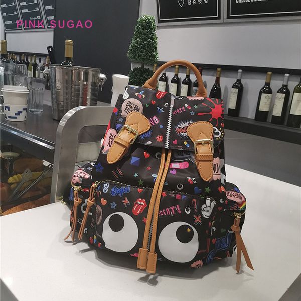 

Pink sugao women backpacks designer handbag tote bag new fashion school bag travel bags cartoon cute bug eyes printed flowers oxford