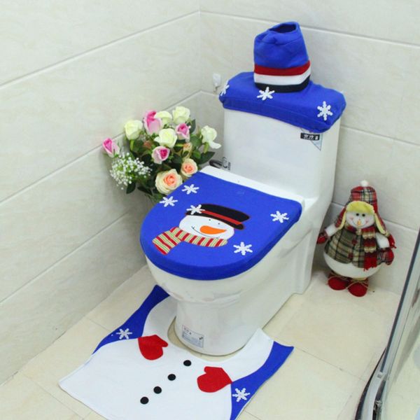 

3pcs/set xmas toilet seat set bathroom set santa claus snowman funny rug water tank cover new year christmas decoration