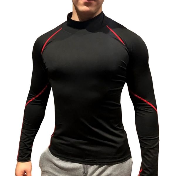 Erkek Tişörtler Fitness Sıkıştırma Gömlek Erkekler Yüksek Yakalı Katı Sport T-Shirt Hızlı Kuru Çalışma Uzun Kollu Üst Salonu T200518