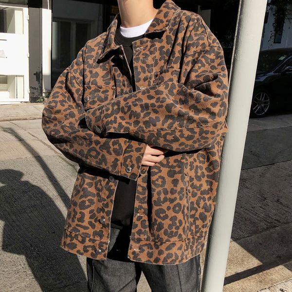 

2019 spring and summer the new listing korean fashion cotton hip hop couple handsome leopard print stitching thick jacket, Black;brown