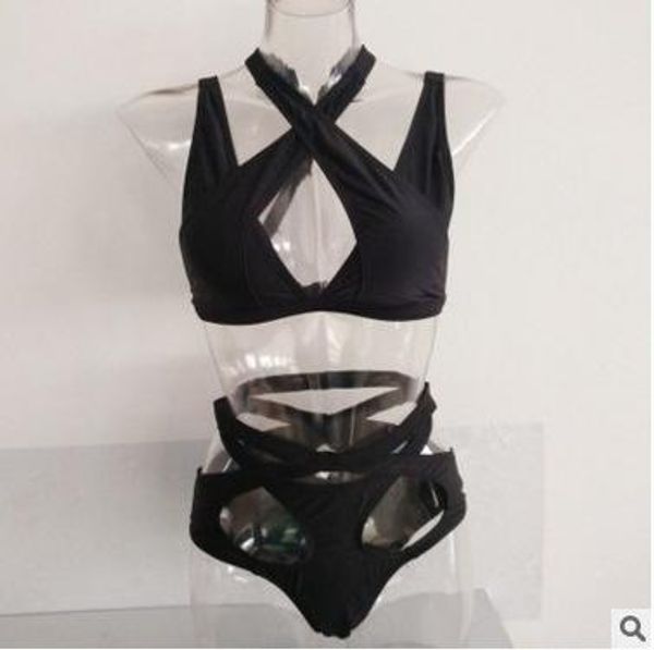 

black women bandage bikini sets hollow out summer designer swimwear 2pcs sets, White;black