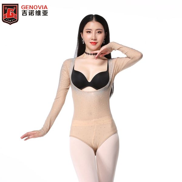 

women belly dance bodysuit mesh leotard open bust long sleeve dancing clothes glitter bottoming shirt bellydance accessories, Black;red