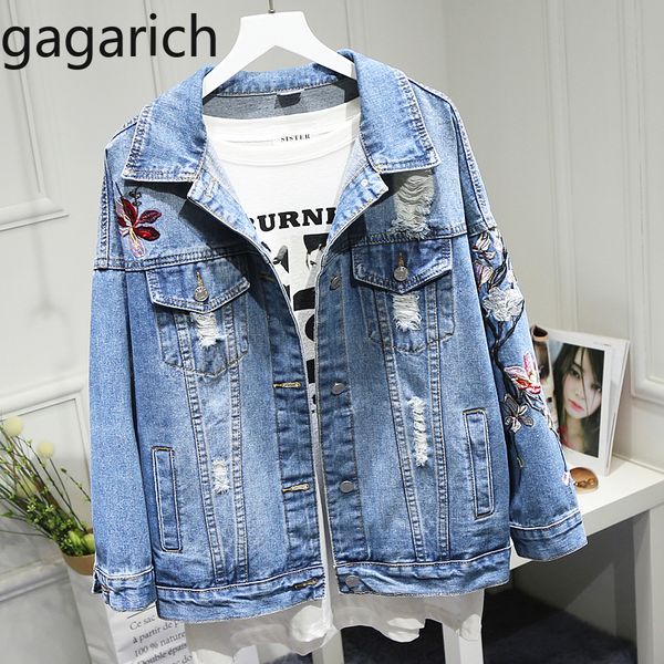

gagarich women jacket 2019 spring autumn new korean version plus size long sleeve loose floral embroidered denim coat, Black;brown