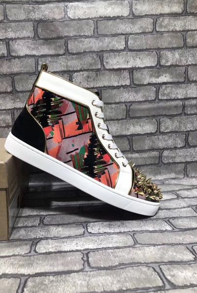 

с коробкой] мода женщины, мужчины красные нижние модные кроссовки роскошные высокие кроссовки натуральная кожа партия свадебные туфли, откр, Black