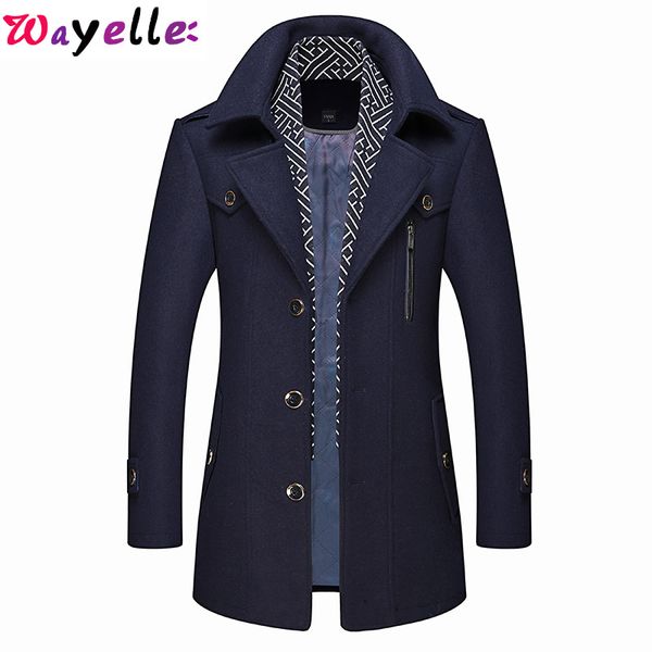 

2019 новых людей зимы кашемира шерсти пальто куртки мужчины вскользь бизнес solid long slim fit шерстяное пальто со съемным шарф, Black;brown