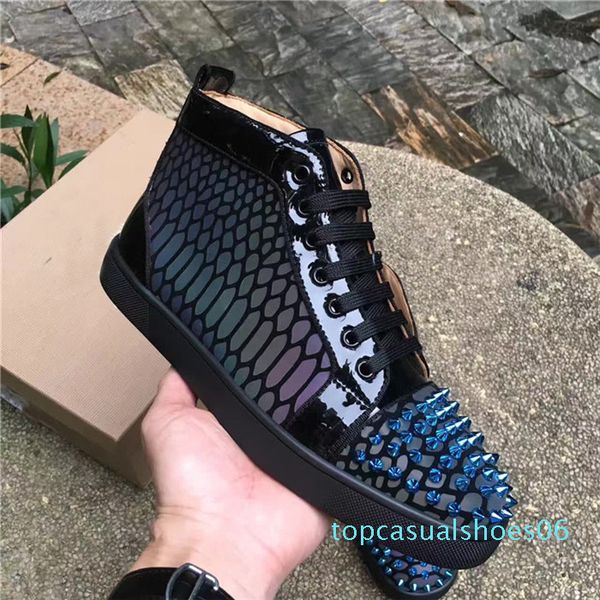 

роскошная mens женщины шипованных spike повседневная обувь платформы red sole bottom кожа замша граффити spike тренер кроссовки chaussure t0, Black