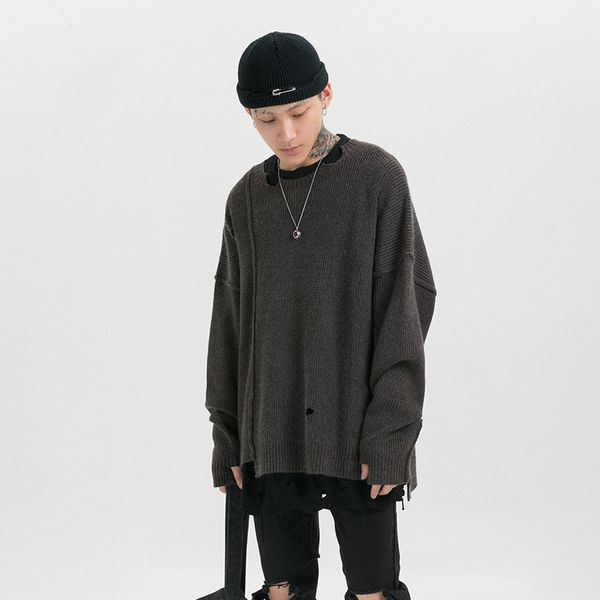 

мужчины high street hip hop hole свободный свободный вязаные пуловеры свитер мужской женщины streetwear punk lover свитера осень зима, White;black