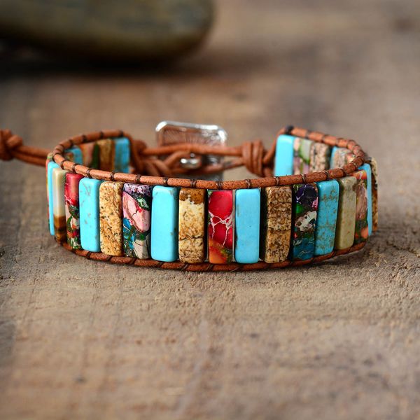 

bohemia ethnic femme bracelet for women natural stone leather wrap bracelet beads female jewelry dropshipping, Golden;silver