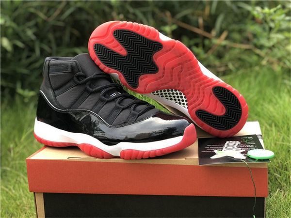 

2019 authentic 11 bred og high black white-varsity red 45 mens basketball shoes 378037-061 real carbon fiber sports sneakers with box