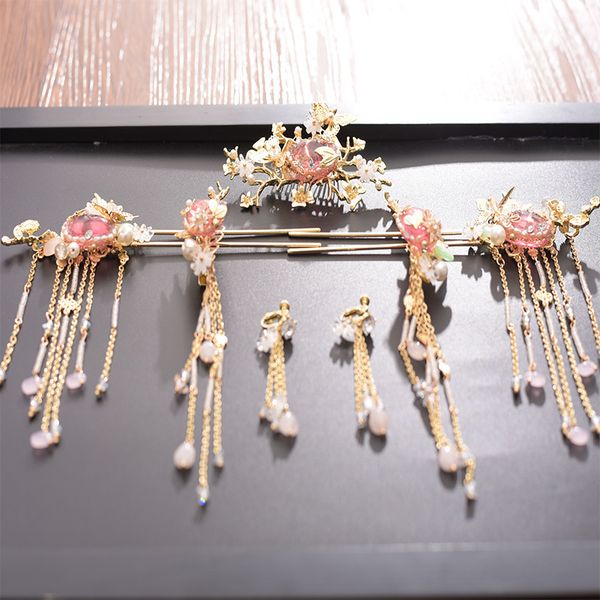 

bride's headdress new ancient hair decoration wedding atmosphere marriage chinese bride hair accessories, Golden;white
