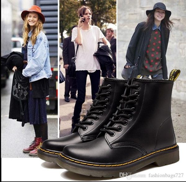 

mens women boots martens leather warm shoes motorcycle woman ankle booties designer martins rain boot fur boots platform oxfords boot shoes, Black