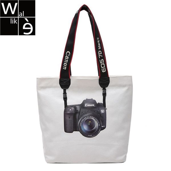 

wallike женщины холст хозяйственная сумка lady сумка симпатичные камеры шаблон отпечатан повседневный сумка daily summer beach учиться в рос