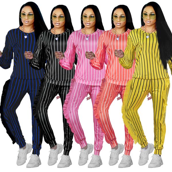 

summer set 2020 new in europe and america fashion women's two piece t-shirt sets stripe printing suit, White
