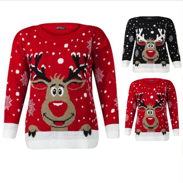 

women christmas deer warm knitted long sleeve sweater jumper o-neck casual ugly blouse christmas sweater, White;black