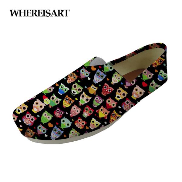 

whereisart animal cute owl casual brand flats shoes for women canvas leisure comfort walking shoes woman student zapatos mujer, Black