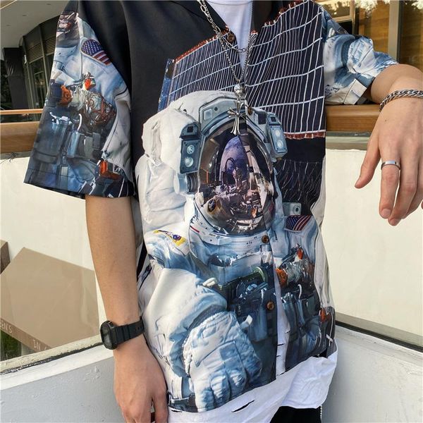 

2020 europe spring summer men fashion universe usa space astronauts short sleeve shirt casual unique shirt designer tee, White;black