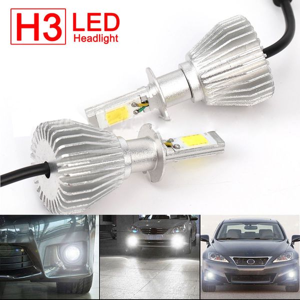

2pcs 6000lm h3 led fog light headlight kit vehicle car lamp bulb 60w 6000k white