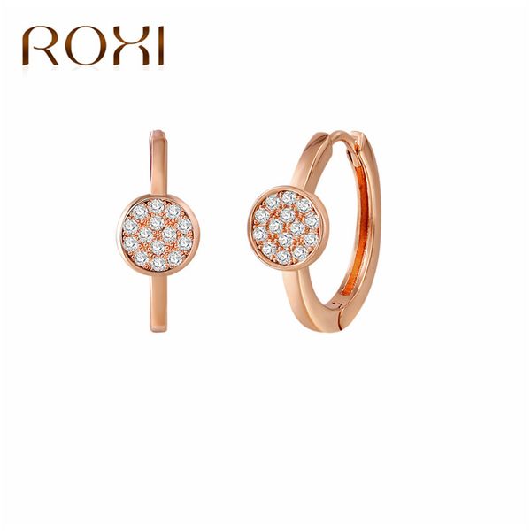 

roxi romad rose gold color circle hoop earrings for women zircon crystal loop earrings wedding jewelry pendientes gift, Golden