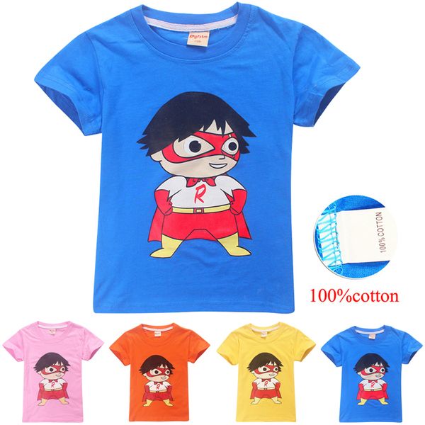 

4 colors ryan toys review printed kids t shirts 100% cotton 4-12y girls boys tee shirt kids designer clothes girls boys dhl ss68, Blue