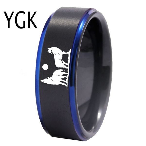 

ygk howling wolf design tungsten ring men's classic wedding engagement anniversary lover's ring gift ring custom engraving, Golden;silver