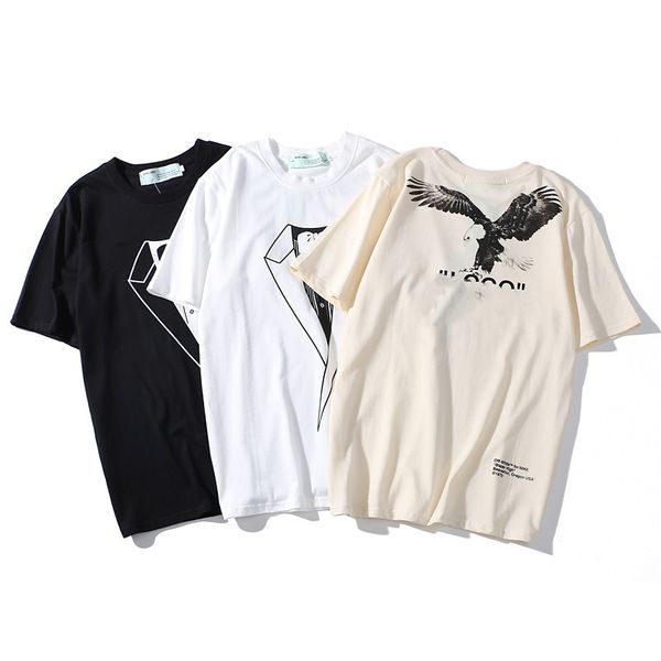 

tide brand new eagle printed short-sleeved cotton t-shirt teen pop casual round neck short t-shirt, White;black