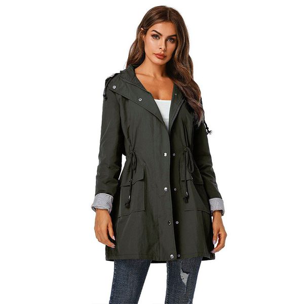 

women spring autumn trench coat new style fashion hooded windbreaker coat casual loose large size female outerwear nzyd1400, Tan;black