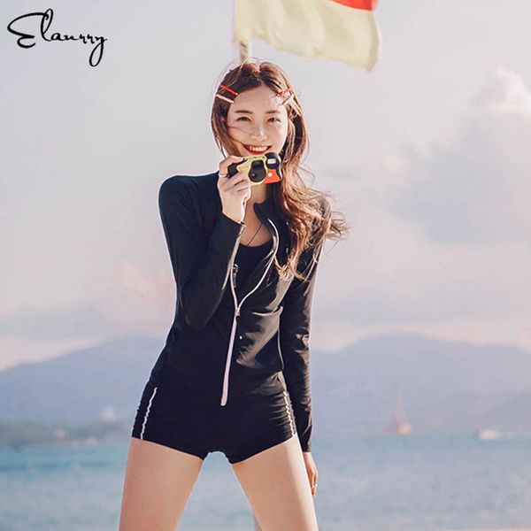 

2020 women sport swimwear 3 pieces long sleeves surfing suits summer tankini set black bathing suits rashguards maillot, White;black