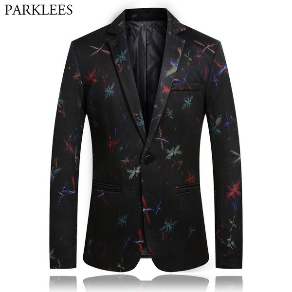 

fashion fireworks print mesh blazer jacket men one button slim fit mens suit jacket wedding party stage banquet blazer masculino, White;black