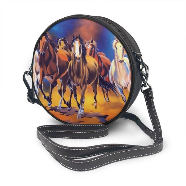 

2020 women shoulder bags girls round bags seven horse painting in vaastu horses women's casual messenger crossbody