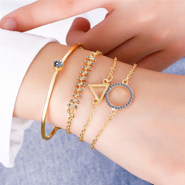 

4 pairs/set ruond triangle shape pearl crystal marble charm gold bracelets for women girls boho tassel bracelet jewelry gift, Black