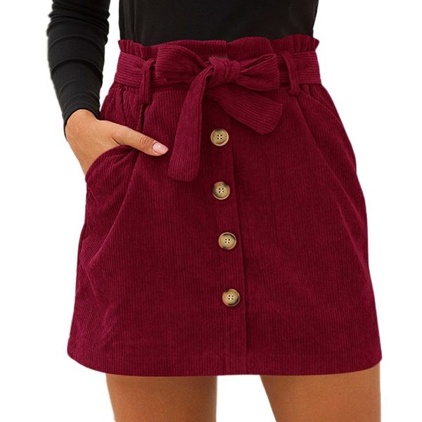 

autumn and winter fashion europe and the united states casual wild high waist stretch pocket straps breasted a-line skirt, Black