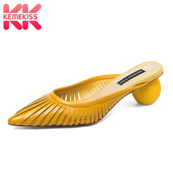 

kemekiss women sandals shoes summer pointed toe solid shoes women strange heels slippers fashion strap toe footwear size 33-40, Black