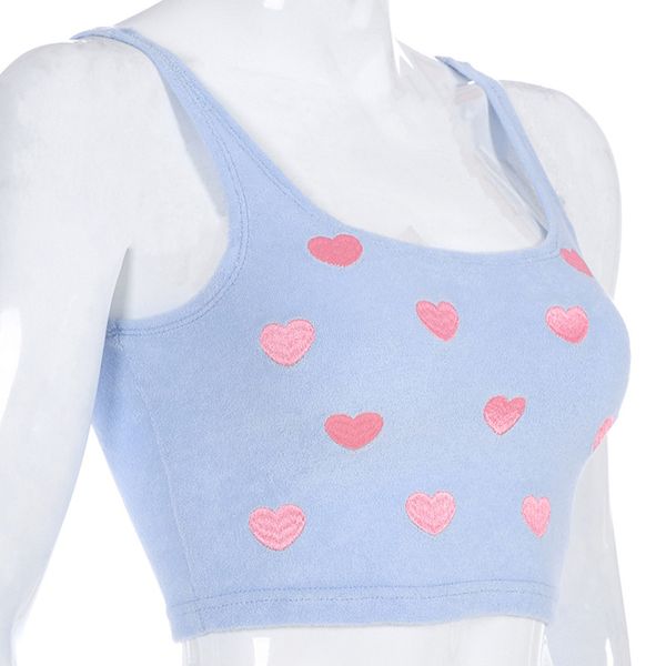 

women's blue pink love printed navel women's vest t-shirt and female tank slim short vest heart embroidery summer crop, White