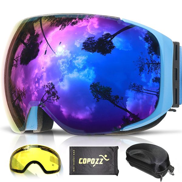 

copozz magnetic ski goggles with 2s quick-change lens and case set uv400 protection anti-fog snowboard ski glasses for men women