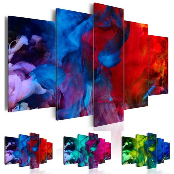 

fashion wall art canvas painting 5 pieces red blue purple abstract color mist modern home decoration, no frame