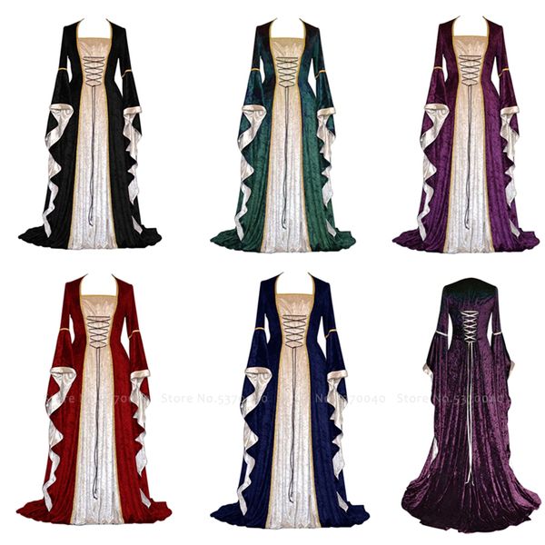 

women medieval victorian queen princess velvet formal evening dress retro court noble outfit halloween elf party cosplay costume, Silver