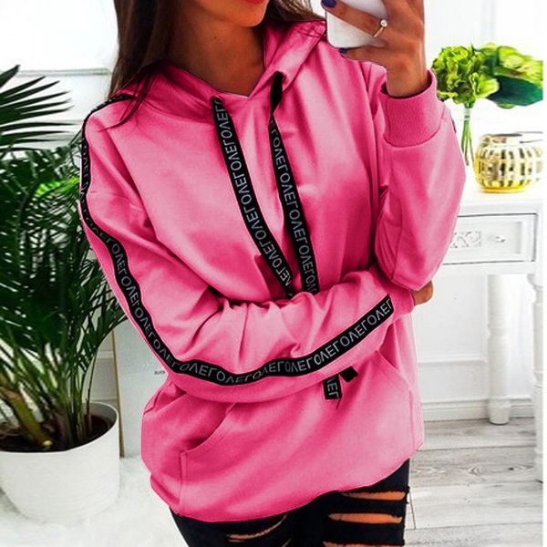 

women oversize hoodies autumn sweatshirt long sleeve letter stripe hooded pullover sweatshirt shirt ladies hoodies 2019, Black