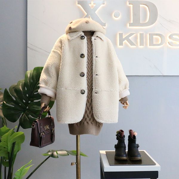 

children's new fashion winter 2019 girls' coat girls' mid length single breasted lapel coat, Blue;gray