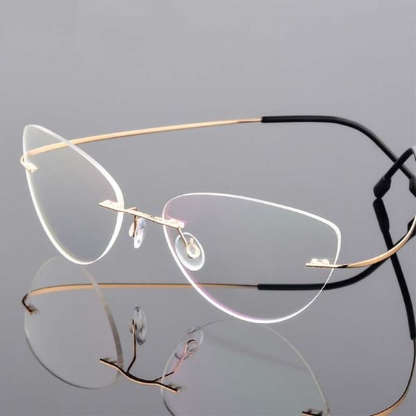 

oydch men's anti-blue reading glasses frameless cat's eye women's anti-radiation diopter glasses, White;black